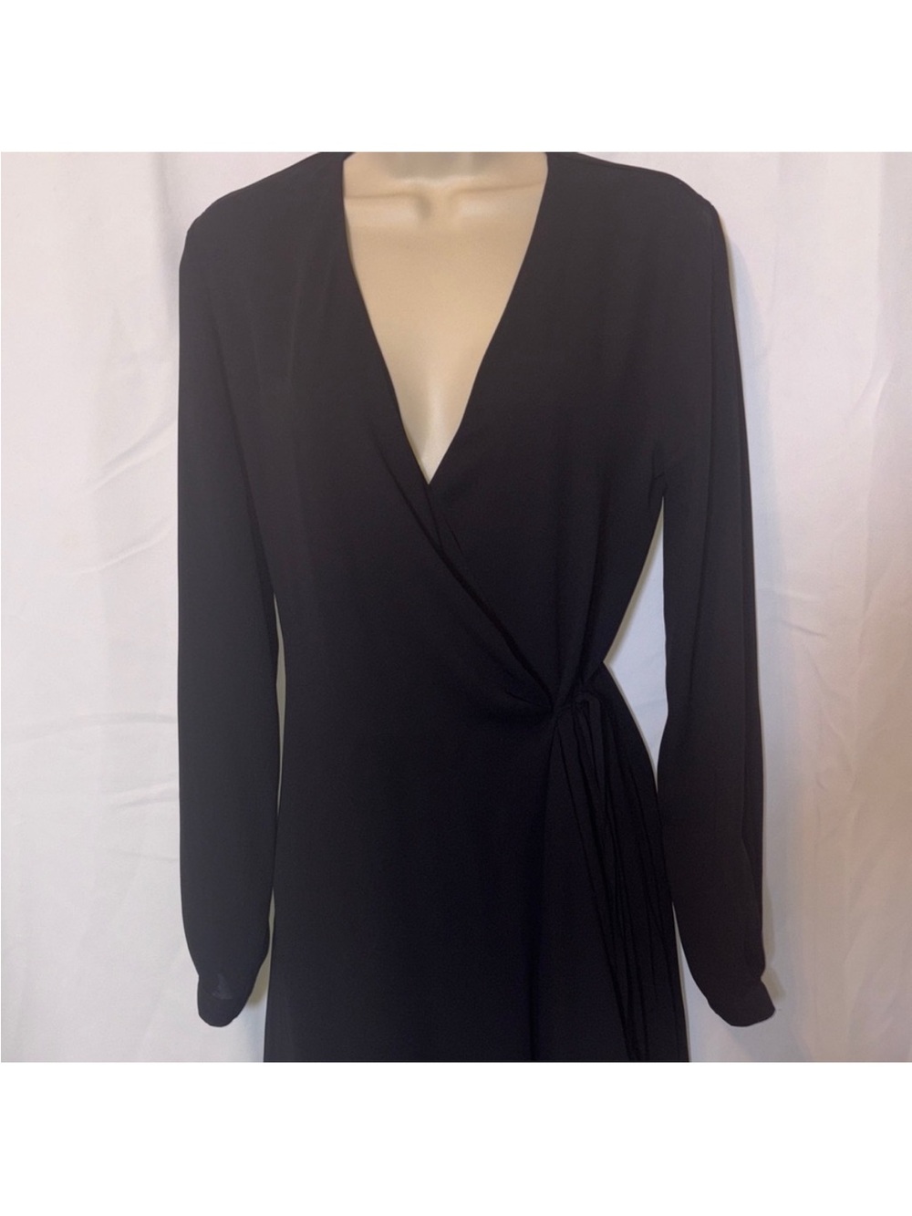 Babaton Black Long Sleeve Wrap Mini Dress Women's Size S Tie Waist Minimalist